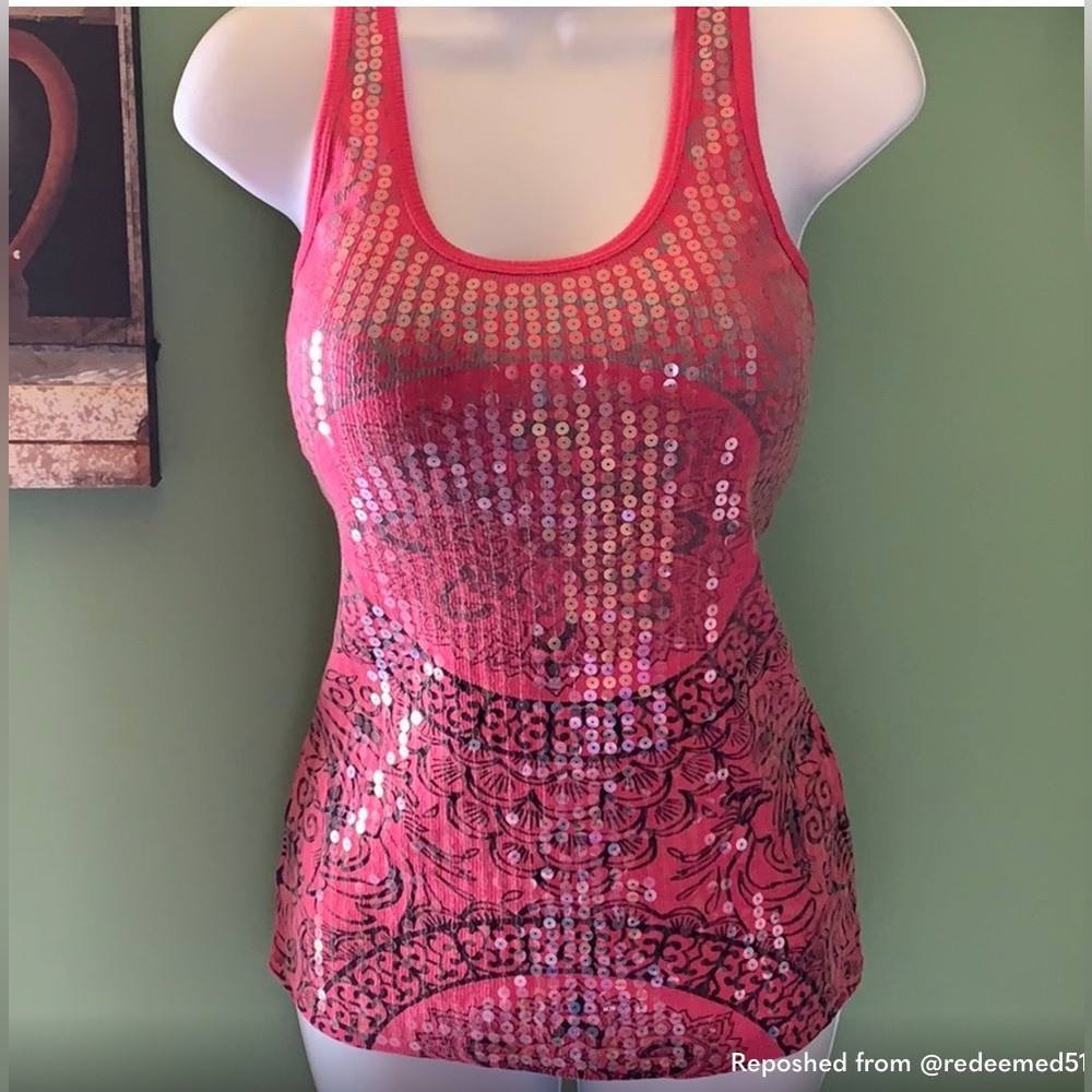 No Boundaries bright pink tank top with sequins Size Medium